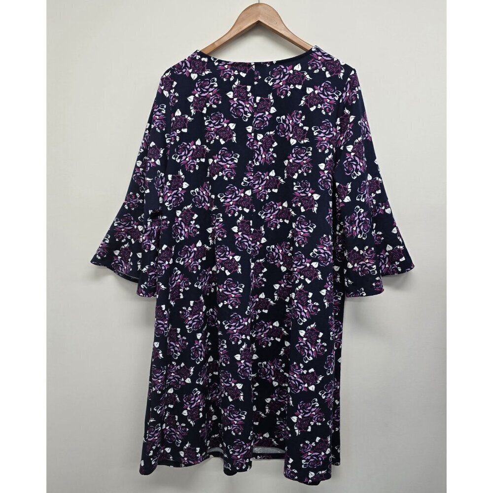 Lane Bryant Outlet Floral Stretch Bell Sleeve Dress Size 22/24 Blue Purple White - Picture 2 of 8